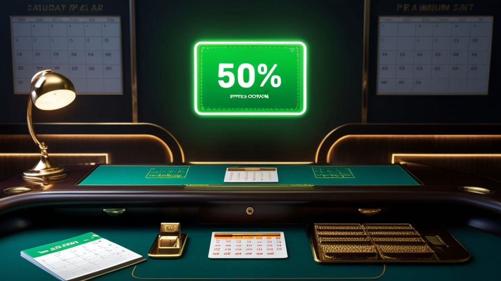 Código promocional verde com calendário e ambiente de casino escuro
