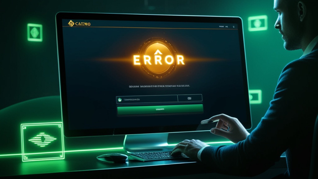 Mensagem de erro e detalhes de acesso num ambiente de casino