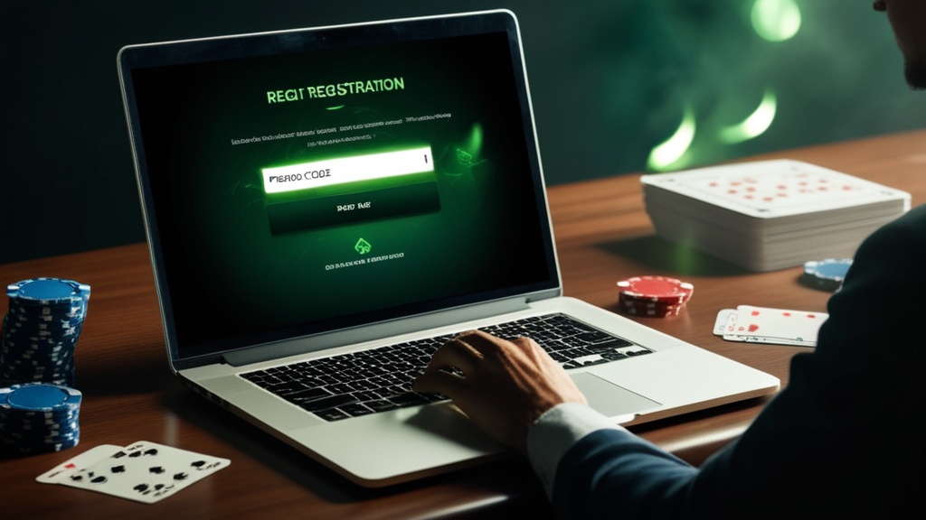Ecrã de registo com campo de código promocional e ambiente de casino verde