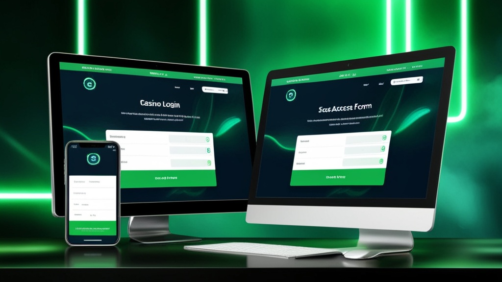 Telemóvel e computador com ecrãs de login num cenário de casino