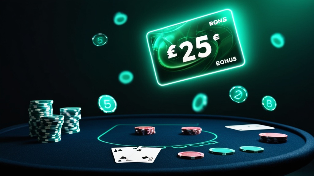 Tabela de termos do bónus de 25 euros com ambiente de casino verde